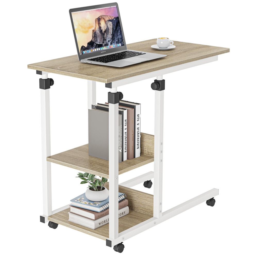 C Shaped Sofa Couch Bed End Side Table Height Adjustable (Oak)