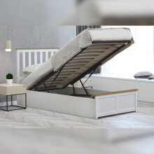 (3ft Single, No Mattress) White Wooden Gas Lift Ottoman Storage Bedframe 3ft 4ft 4ft6 5ft