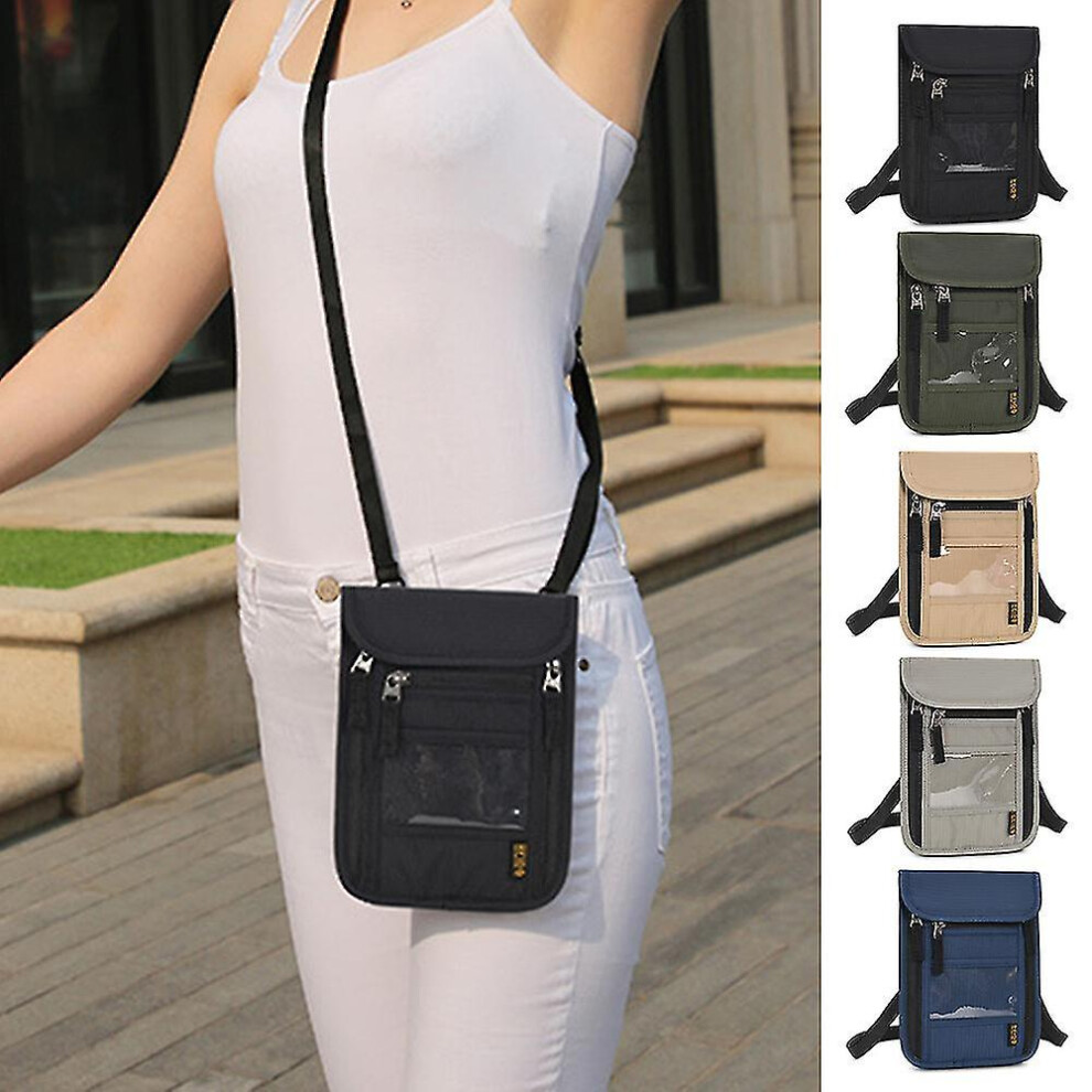 (Black) Multifunctional Portable Travel Passport Wallet Rfid Blocking Passport Holder Neck Pouch For Women Men With Adjustable Strap