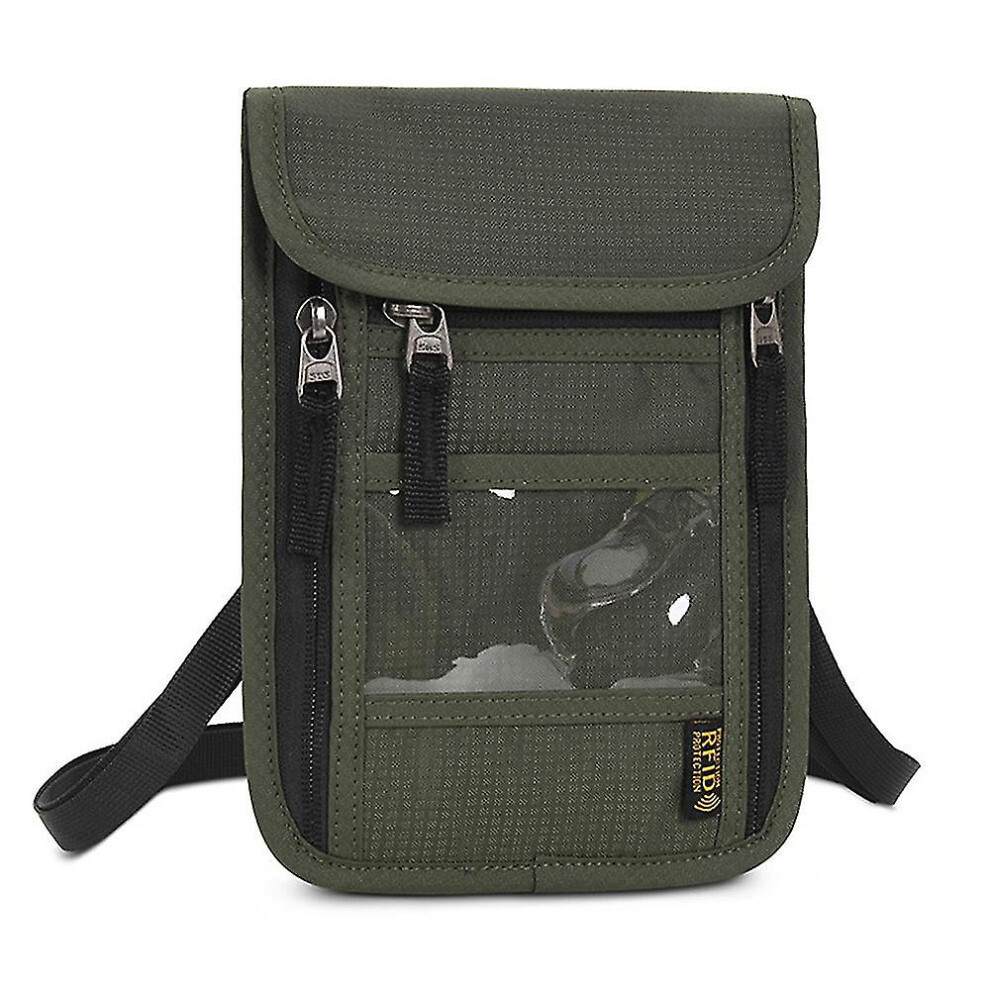 (Army Green) Multifunctional Portable Travel Passport Wallet Rfid Blocking Passport Holder Neck Pouch For Women Men With Adjustable Strap
