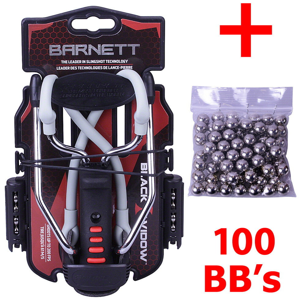 Barnett BLACK WIDOW Powerful Slingshot Catapult + 100 .38" 9.5mm BB's