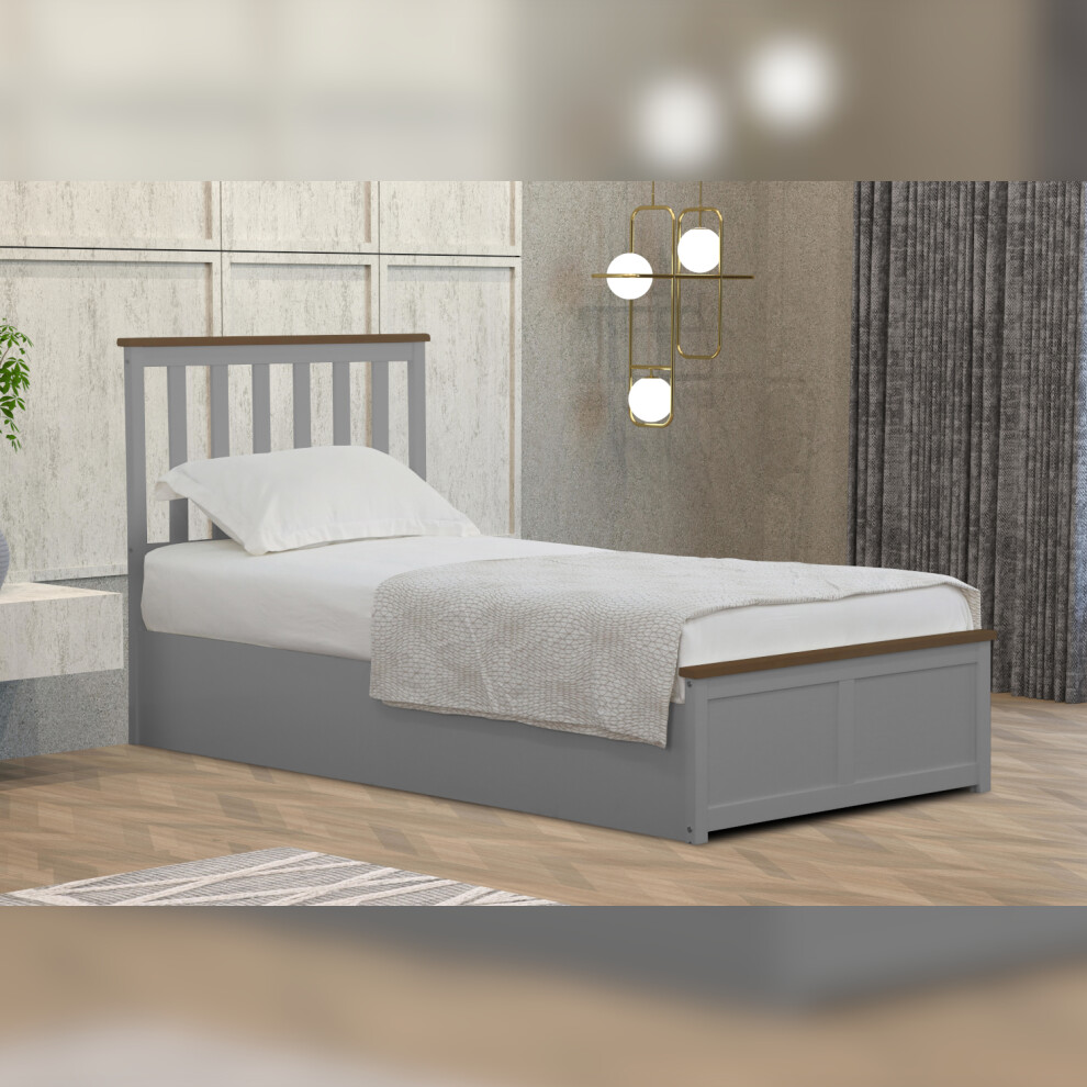 (3ft Single, With Kerri Mattress) Grey Wooden Gas Lift Ottoman Storage Bedframe 3ft 4ft 4ft6 5ft
