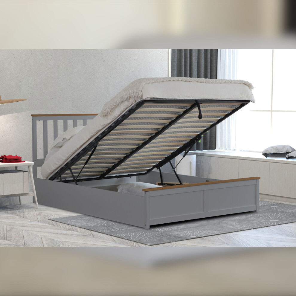 Comfy Living (5Ft King Size, With Lucy Mattress) Wooden Gas Lift Ottoman Storage Bedframe 3Ft 4Ft 4Ft6 5Ft Grey