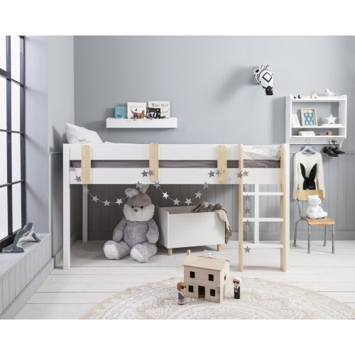 Noa and Nani Una Midsleeper Cabin Bed in Classic White – Solid Pine, Ladder & Under-Bed Den/Storage