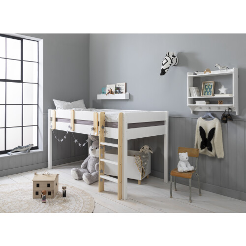 Noa and Nani Una Midsleeper Cabin Bed in Classic White – Solid Pine, Ladder & Under-Bed Den/Storage 1