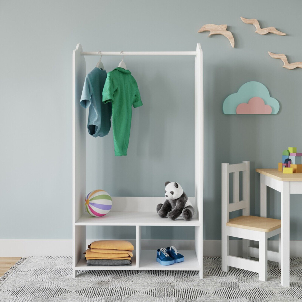 Kids MDF Wooden Hanging Clothes Rail with Shelves & Mirror