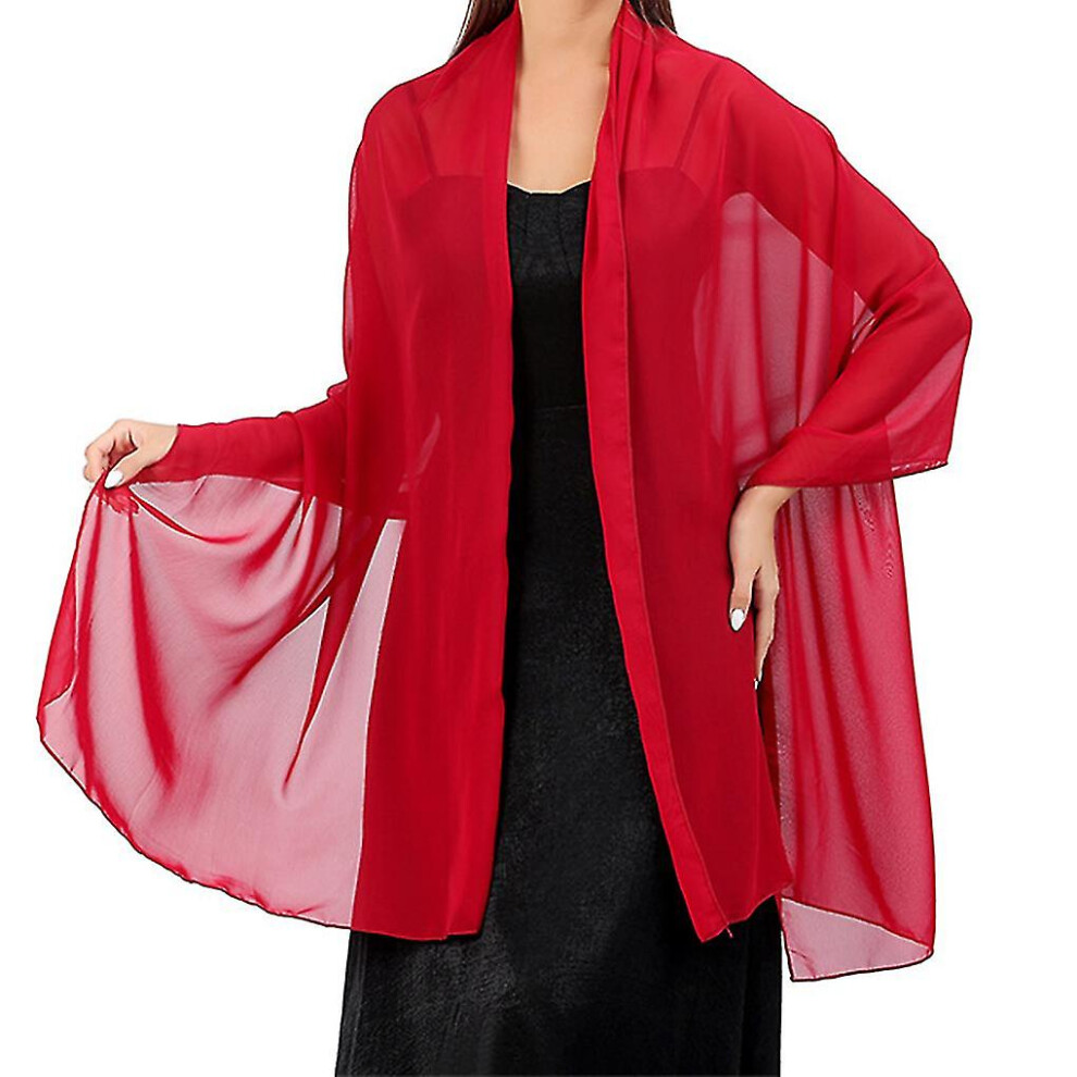 (Wine Red) Chiffon Shawls Lightweight Wedding Scarf Wraps Capes Party Decoration -t-image-OPC-PDXHF95-NEW