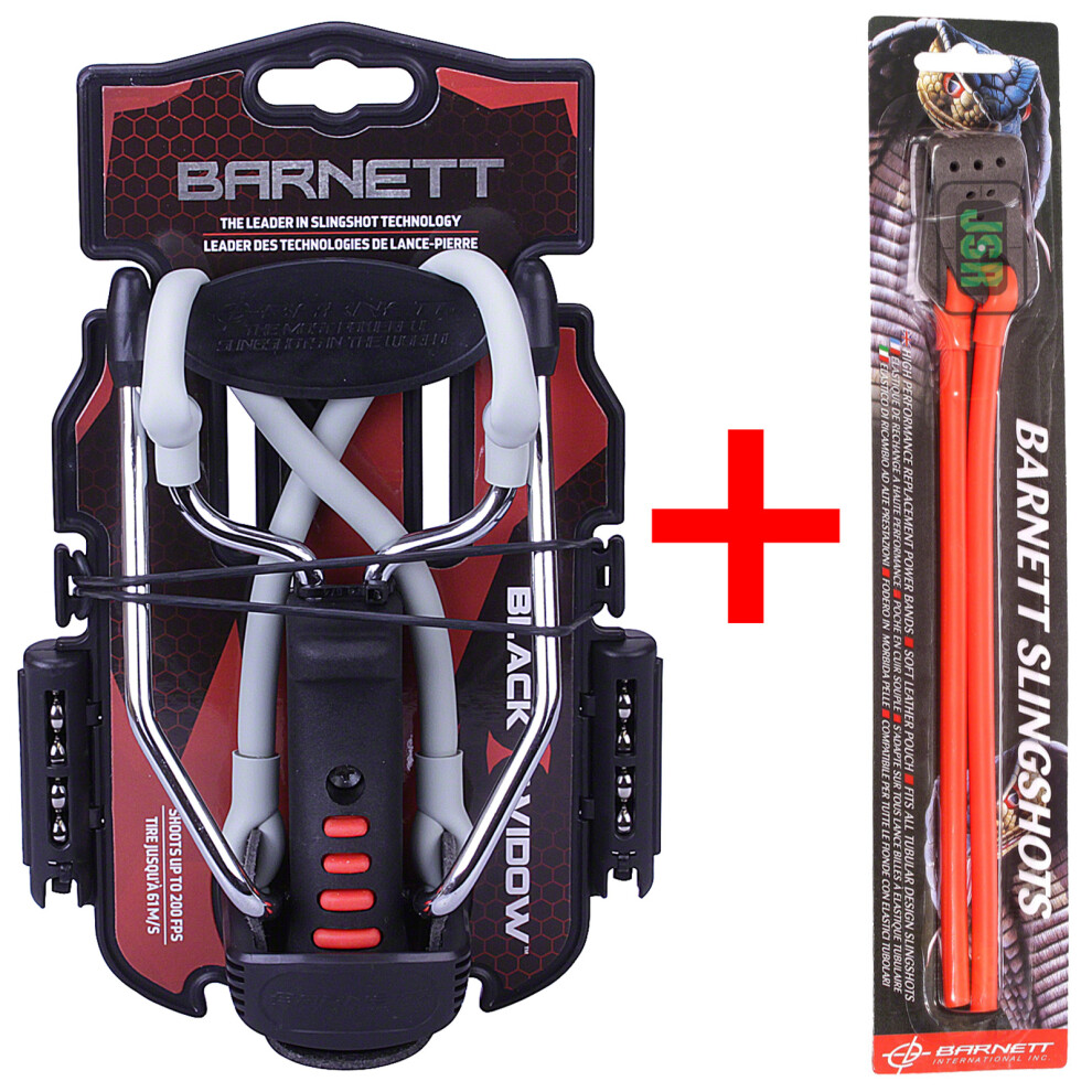 Barnett BLACK WIDOW Powerful Hunting Slingshot Catapult + Spare RED Powerband