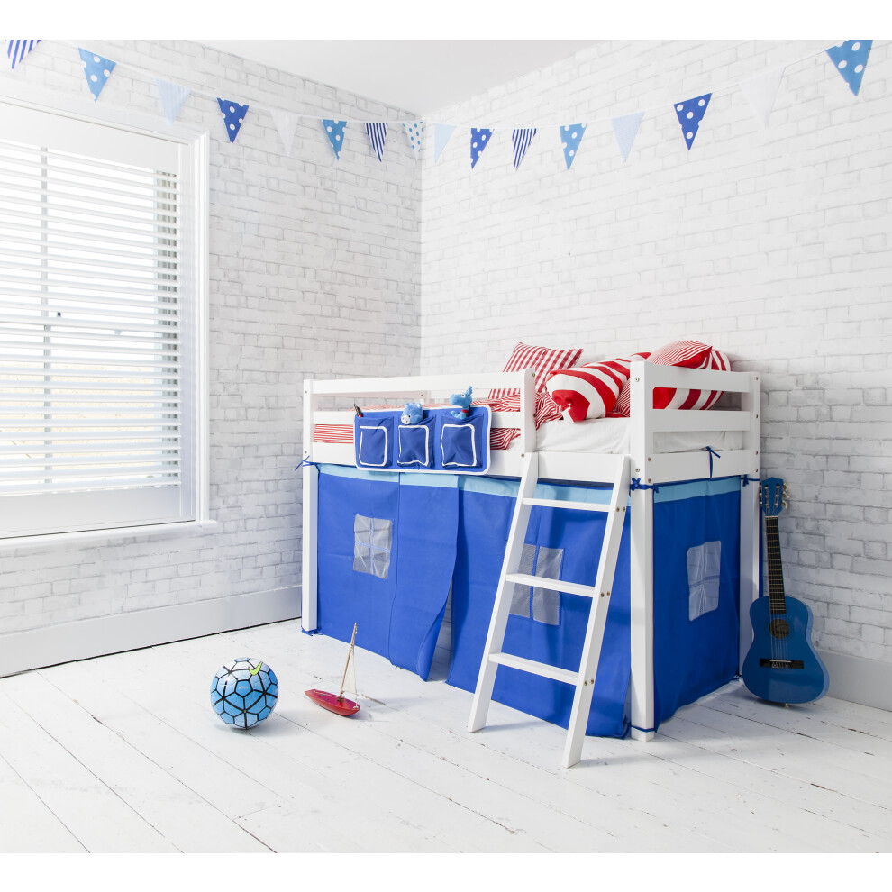 Ontario Cabin Bed Midsleeper Shorty with Blue Tent in Classic White