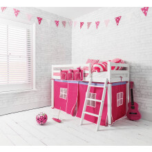 Ontario Cabin Bed Midsleeper Shorty with Pink Tent in Classic White