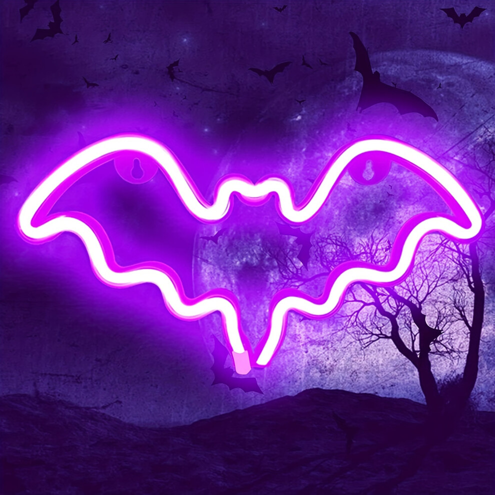 (Purple) Halloween Decorative LED Bat Neon Lights, For Wall Decor, Bat Shaped Lights