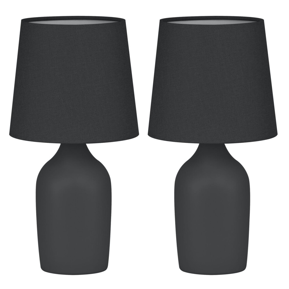 Set of 2 Smooth - Black Ceramic 27cm Table Lamps With Maching Shades