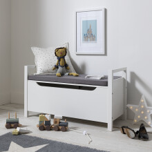 Osman Toy Box with Cushion - Classic White, Seat Top Bench, Soft-Close Lid, Removable Cover, Under 60cm, Flat-Pack