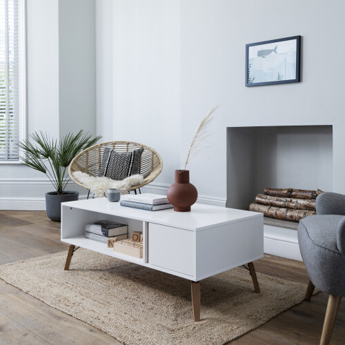 Noa and Nani Otto Coffee Table with Cupboard in Classic White