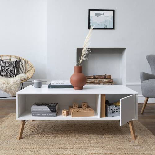 Noa and Nani Otto Coffee Table with Cupboard in Classic White 2
