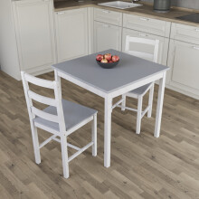 (White & Grey, 2 Seater) Yorkshire Home Wooden Dining Table & Chairs Set
