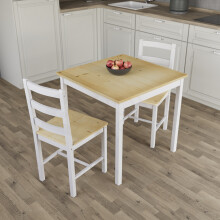 (White & Pine, 2 Seater) Yorkshire Home Wooden Dining Table & Chairs Set