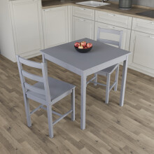 (Grey, 2 Seater) Yorkshire Home Wooden Dining Table & Chairs Set