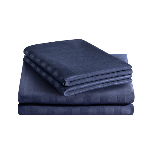 (NAVY BLUE, DOUBLE) Stripe Duvet Quilt Cover Set Single Double King 2