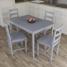 (Grey, 4 Seater) Yorkshire Home Wooden Dining Table & Chairs Set