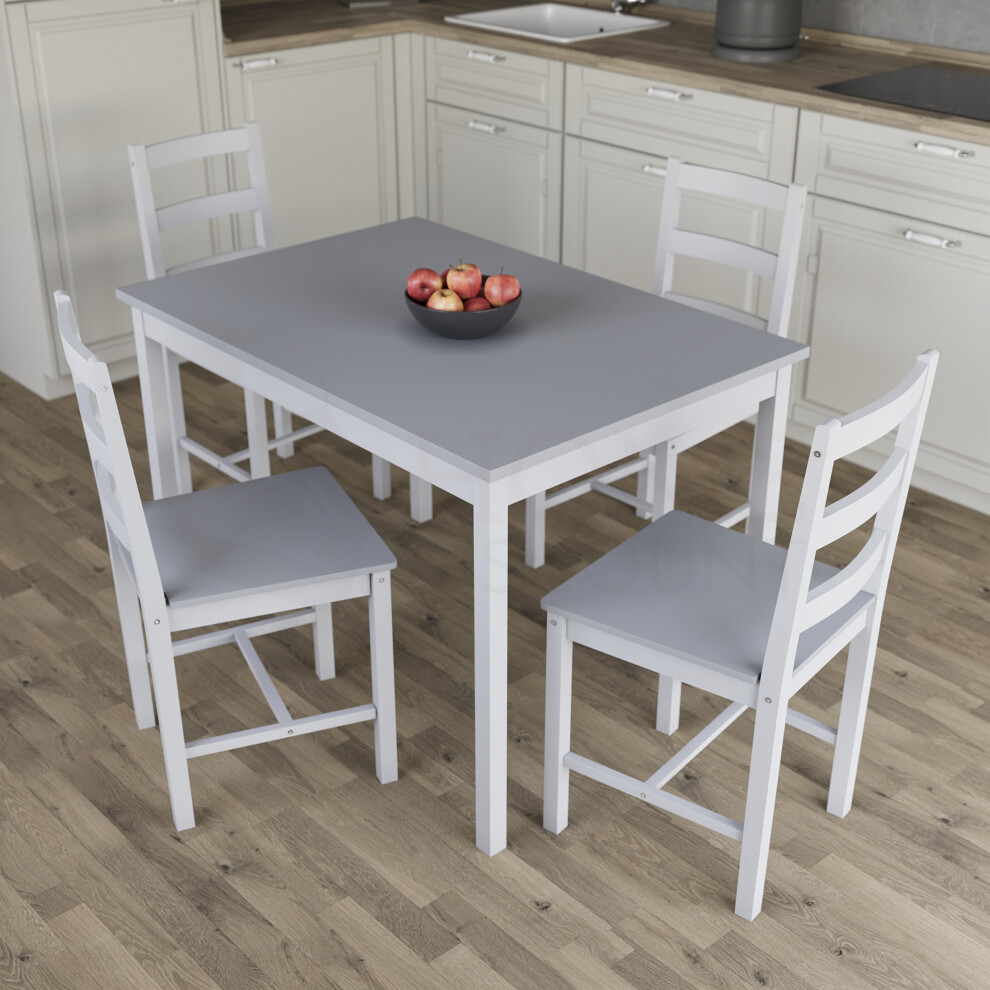 (White & Grey, 4 Seater) Yorkshire Home Wooden Dining Table & Chairs Set
