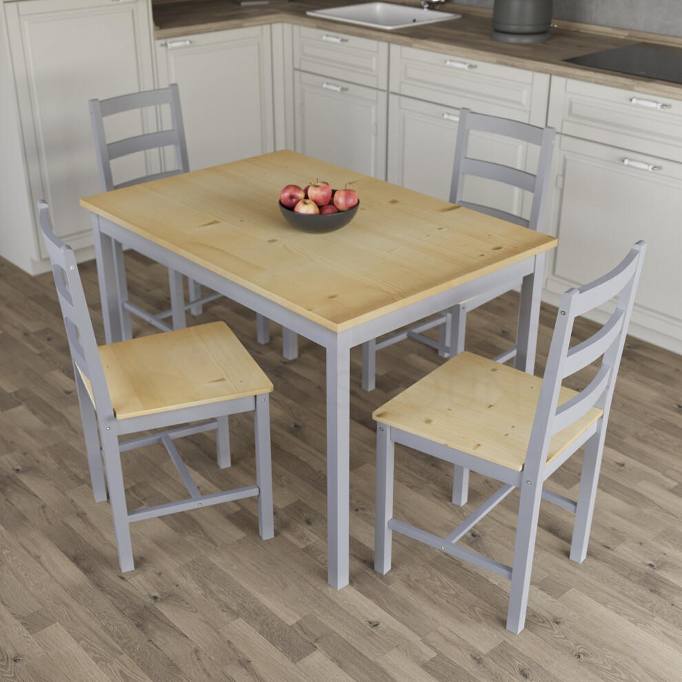 (Grey & Pine, 4 Seater) Yorkshire Home Wooden Dining Table & Chairs Set