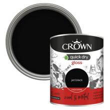 Crown Wood & Metal Quick Dry Gloss Jet Black 750ml - Touch-Dry in 1 Hour, 99% Solvent-Free, Vegan, Interior & Exterior