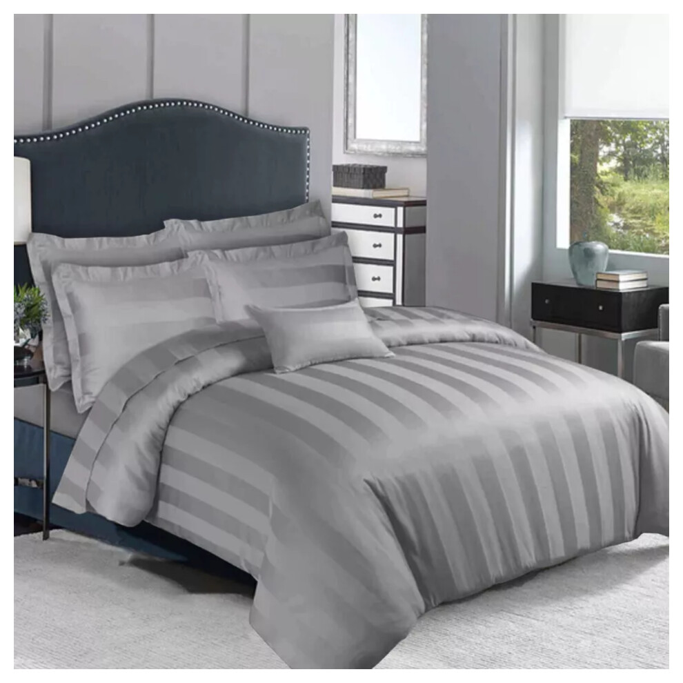 (GREY, SINGLE) Stripe Duvet Quilt Cover Set Single Double King