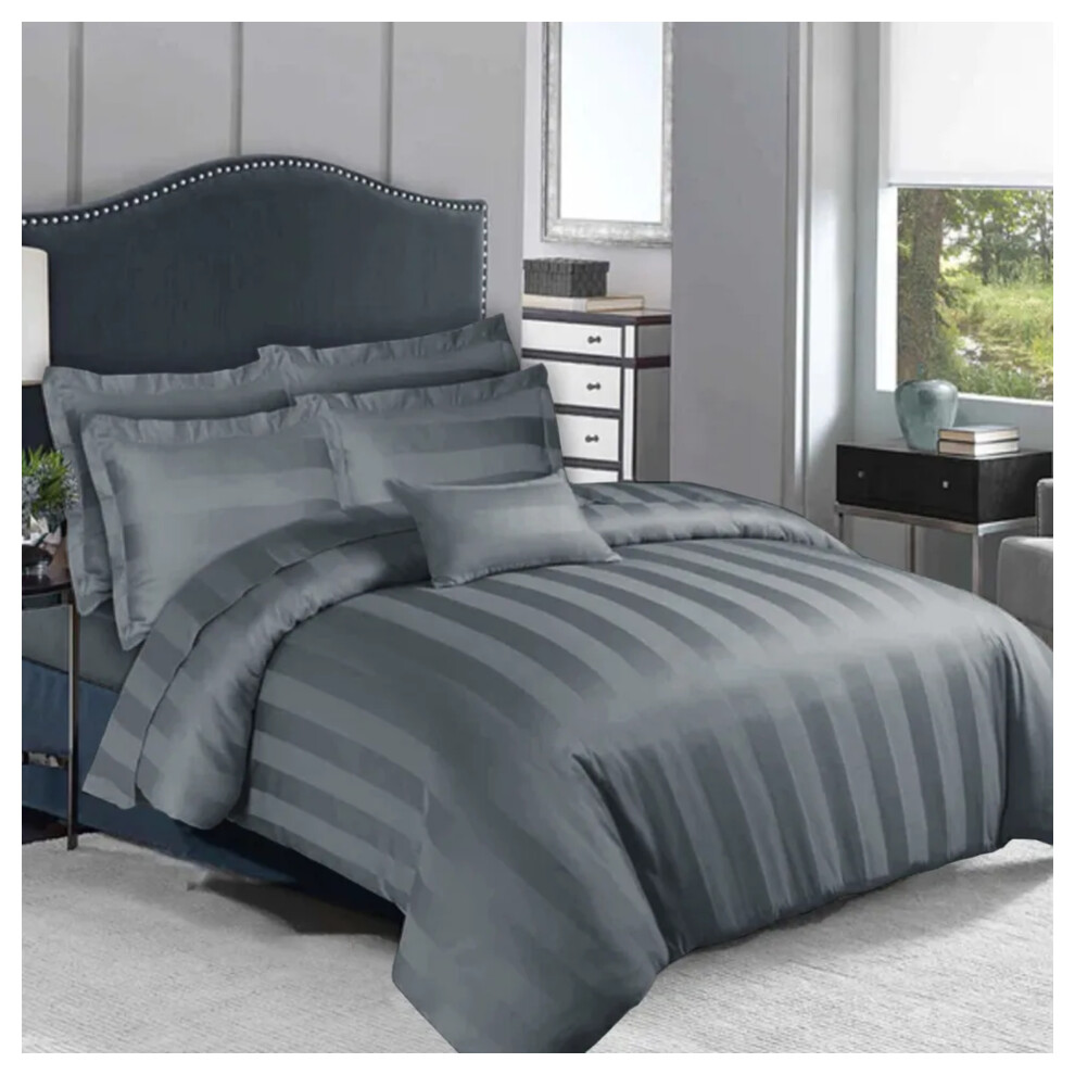 (CHARCOAL, SINGLE) Stripe Duvet Quilt Cover Set Single Double King