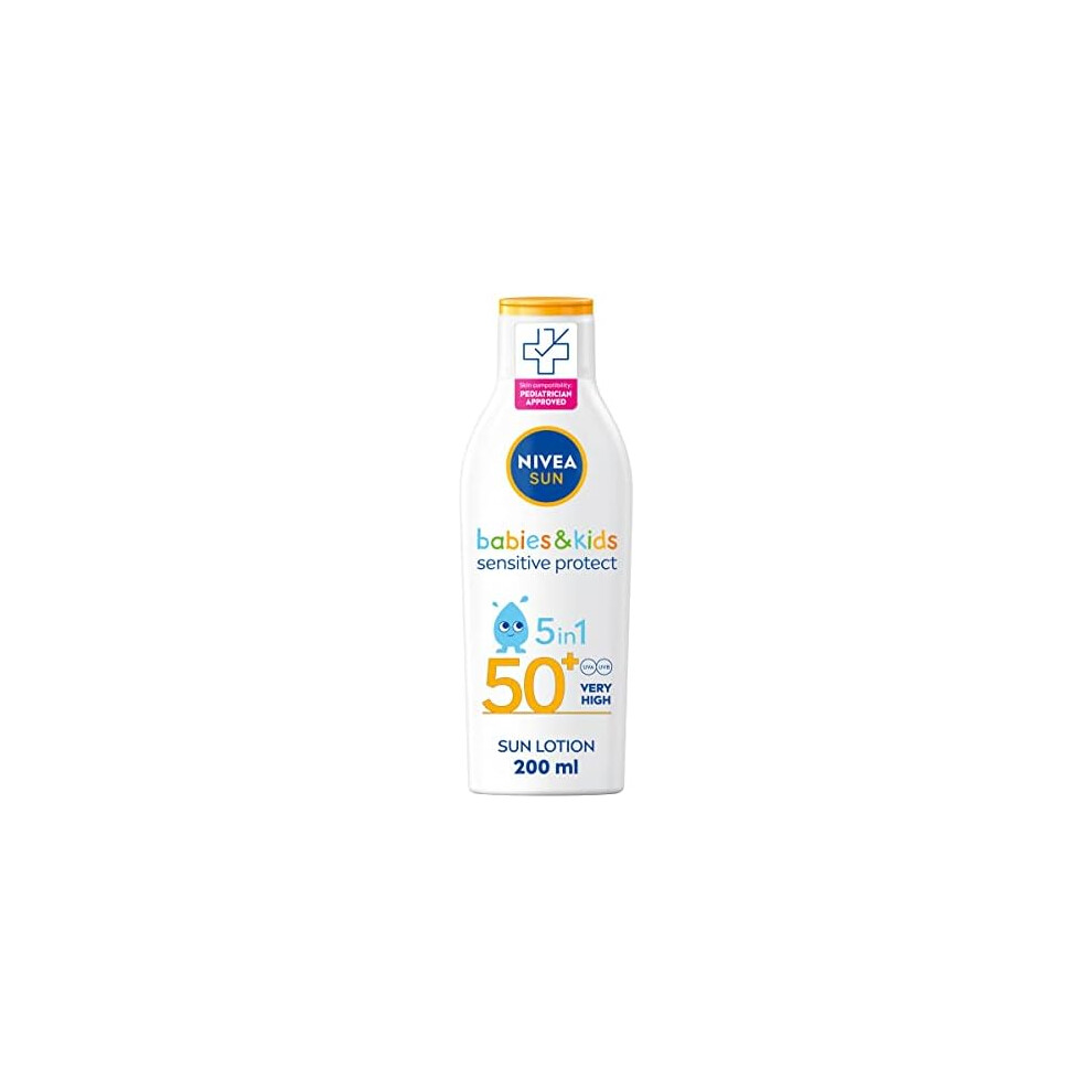 NIVEA SUN Kids Protect & Sensitive Sun Lotion (200ml) Sunscreen with SPF 50+ Kids Suncream for Sensitive Skin Immediately Protects Against Sun Exp