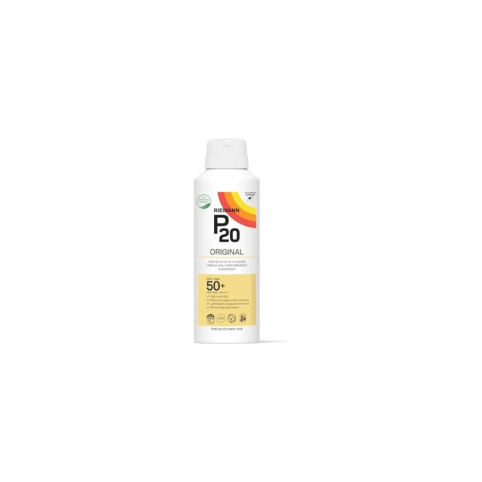 RIEMANN P20 Original Continous Spray SPF50 +Plus 150ml Advanced Sunscreen Protection High Performance Protection + Sweat Resistance Protects up to