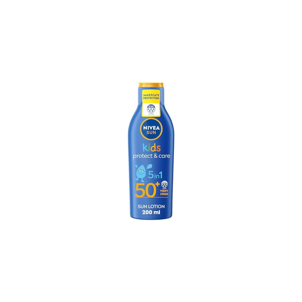 NIVEA Sun Kids Protect & Care SPF 50+ Lotion (200ml) Moisturising Sun Cream Protects Delicate Skin Against Sunburn And Long-Term UV Damage Fast-Ab