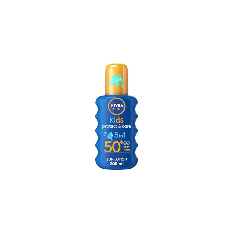 NIVEA Sun Kids Protect & Care SPF 50+ Coloured Spray (200ml) Sunscreen Protects Delicate Skin Against Sunburn And Long-Term UV Damage Moisturising