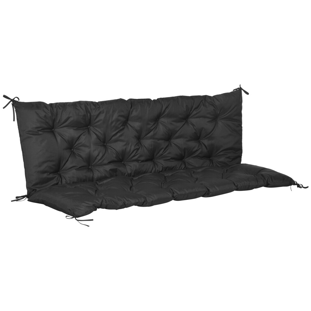 Outsunny 3 Seater Garden Bench Cushion Outdoor Seat Pad With Ties Black