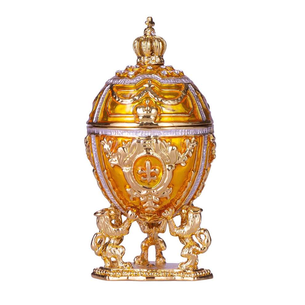 danila-souvenirs Faberge Style Egg Trinket Jewel Box with Lions and Imperial Crown 7,5 cm yellow