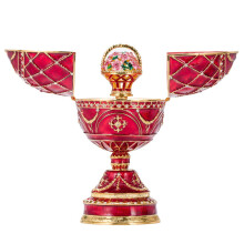 Fabergé-Stil Ei Spieluhr Schmuckkästchen mit Korb der Blumen 17 cm rot