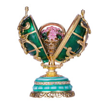 Vajíčko Faberge Jarné kvety s kvetinovým košom 8,5 cm zelené