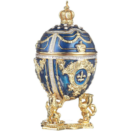 Fabergé-Stil Ei Schmuckkästchen mit Löwen & Kaiserkrone 7,5 cm blau 2