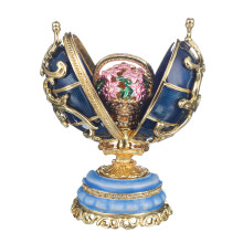 Vajíčko Faberge Jarné kvety s kvetinovým košom 8,5 cm modré