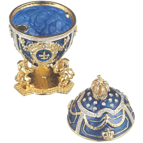 Fabergé-Stil Ei Schmuckkästchen mit Löwen & Kaiserkrone 7,5 cm blau 1
