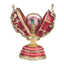 Vajíčko Faberge Jarné kvety s kvetinovým košom 8,5 cm červené