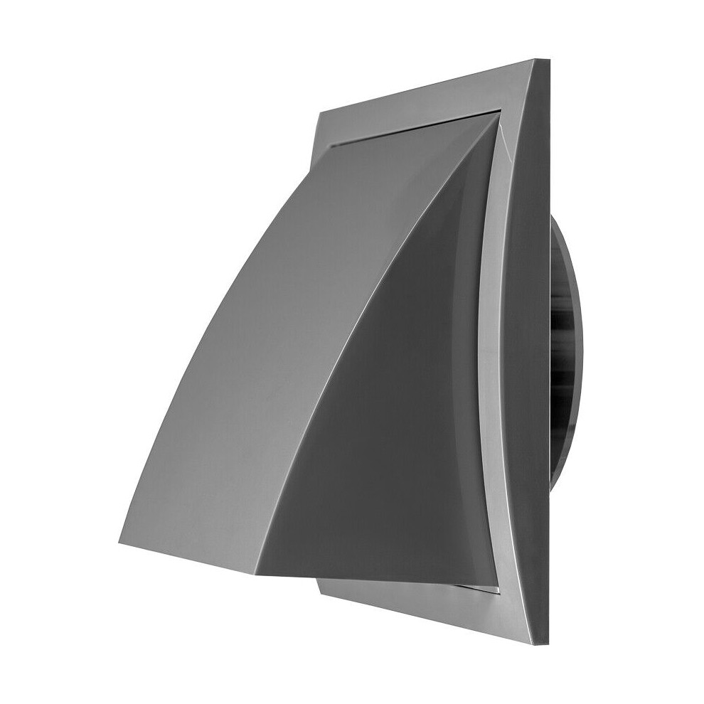 Grey Wall Outlet Duct Cowl 150Mm X 150Mm / 100Mm Hose Flap 5056517982754