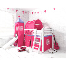 Moro Cabin Bed Midsleeper with Slide & Pretty Pink Package in Classic White