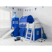 Moro Cabin Bed Midsleeper with Slide Blue NW Package Classic White Solid Pine Hidden Storage and Secret Hideaway