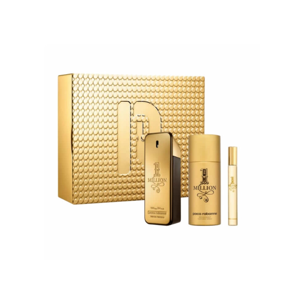 Paco Rabanne 1 Million Eau De Toilette Spray 100ml Set 3 Pieces