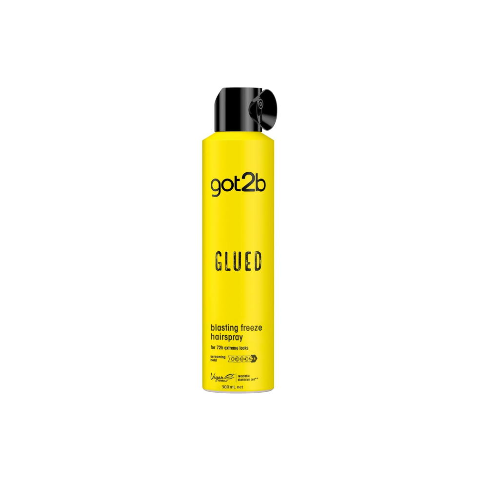 Got2b Glued Hairspray, Blasting Freeze Spray, Strong Hold Hairspray for Up to 72 Hours, Vegan, Silicone Free, 300 ml