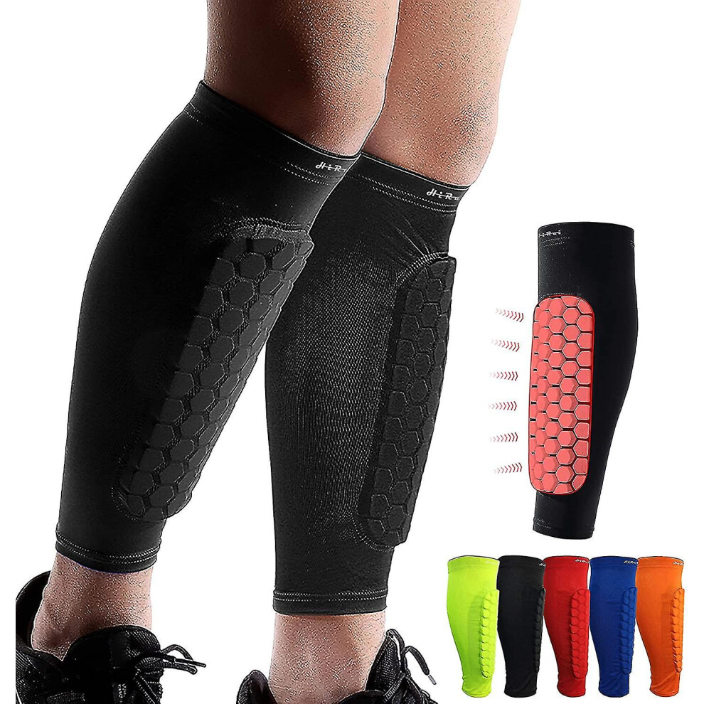 (Black, Medium) Soccer Shin Guards Shin Pads For Kids Youth Adult, Calf Compression Sleeve With Honeycomb Pads, Support For Shin Splint Baseball Boxing Kickboxing Mtb