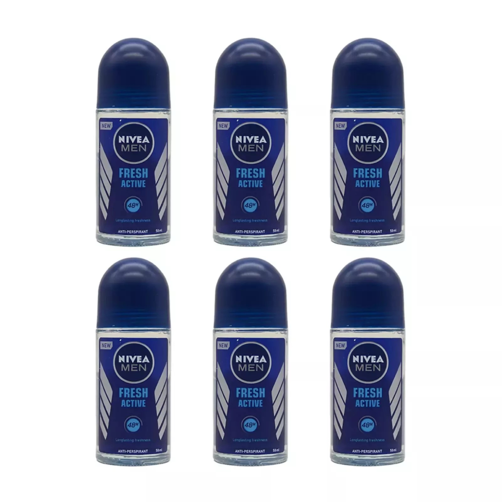 6 x 50ml Nivea Men Fresh Active Roll On Anti-Perspirant Deodorant