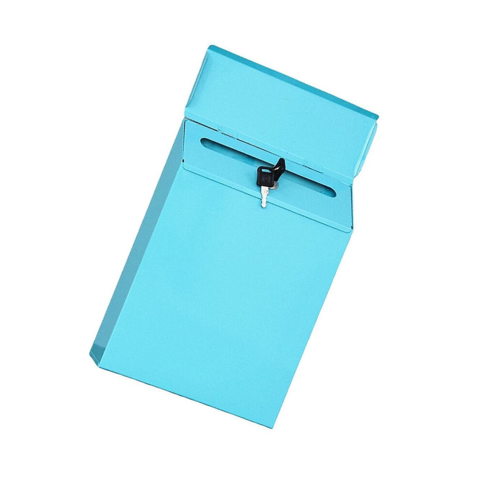 (Blue) Mailbox Locking Wall Mounted Comment Drop Box Payments Holder Postbox