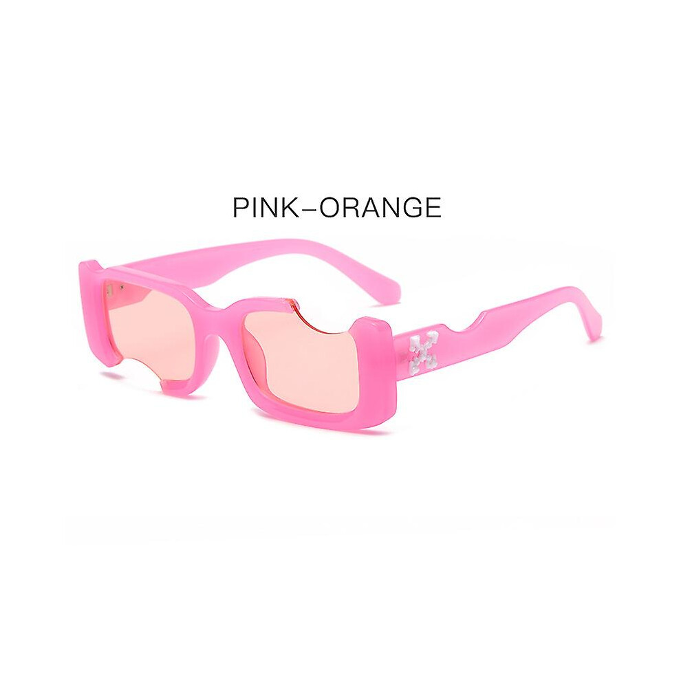 (Jelly Pink) Hip-hop Square Sunglasses Women Men Off Notch Hole Design White Sun Glasses Blue Ladies Vintage Shados Eyewear Uv Protection Raoliang